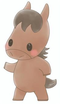 うま　よーい 馬,午,干支,動物,立ち,スタート,かわいい,手描き,ほのぼののイラスト素材