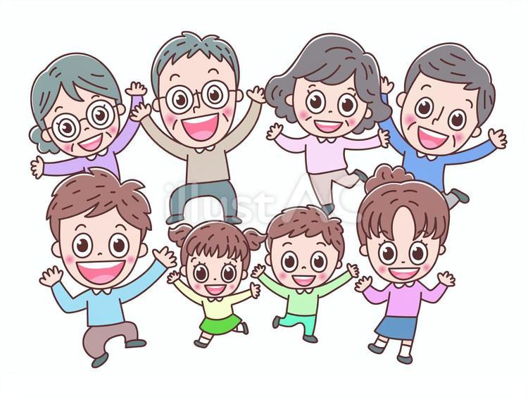 幸せ家族が勢揃い 家族,シニア,人物のイラスト素材