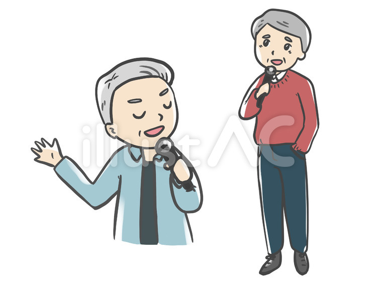 カラオケをするお爺さん カラオケ,歌う,おじいさんのイラスト素材