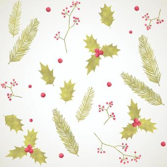 クリスマスの植物背景　ゴールド