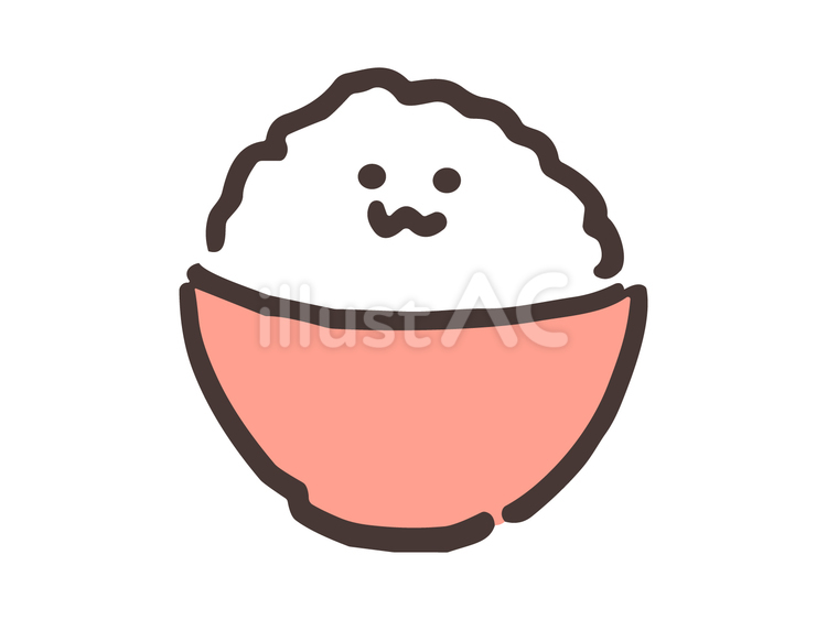 お茶碗とご飯のゆるい手書きイラスト 米,お米,ご飯のイラスト素材