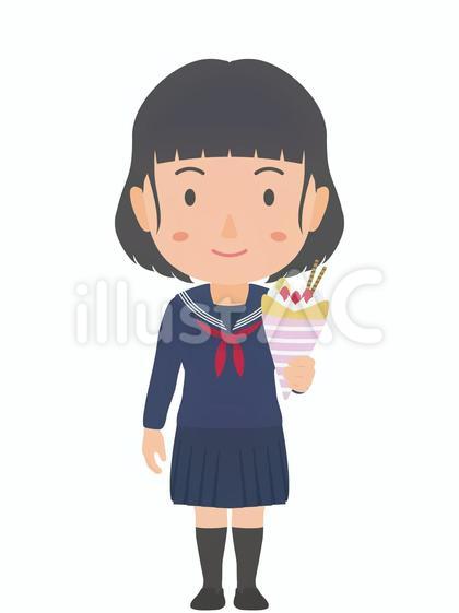 クレープを食べる女子高生