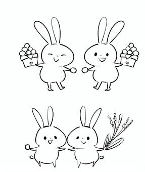 うさぎ 9月,おつきみ,うさぎ,動物,おもち,かわいい,シンプル,手描き,白黒,すすきのイラスト素材