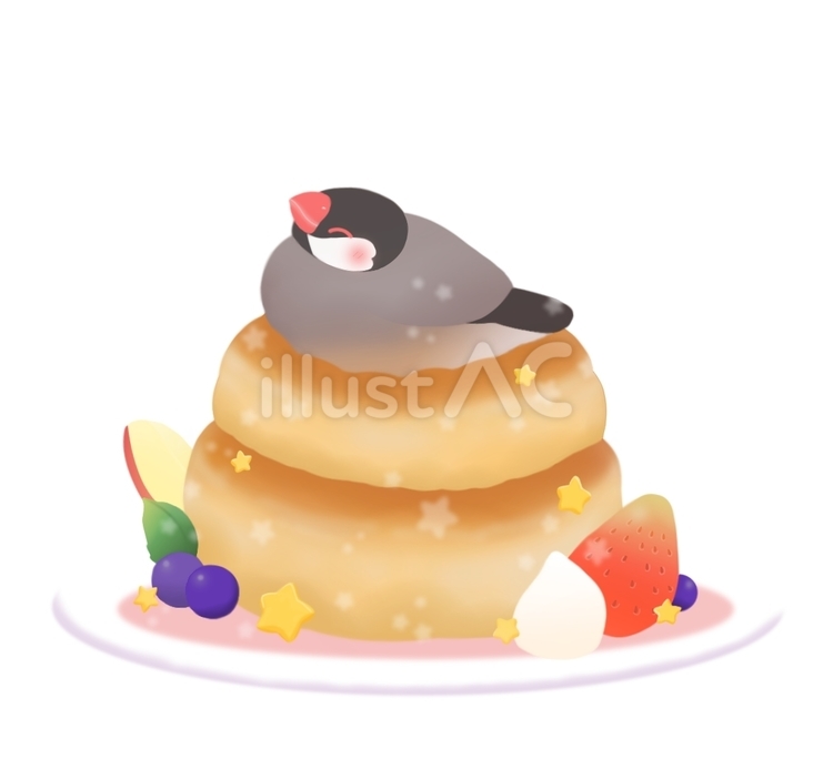 文鳥とホットケーキ 文鳥,ホットケーキ,小鳥のイラスト素材