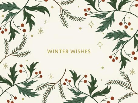 ヒイラギのフレーム １２月,冬,クリスマス,xmas,葉,枝,赤い実,実,セイヨウヒイラギ,柊のイラスト素材