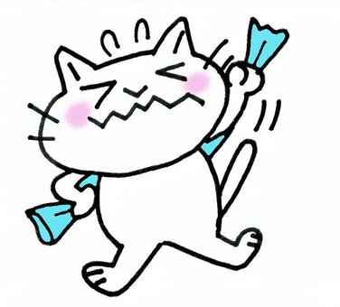 白猫健康体操 猫,動物,手描き,かわいい,手ぬぐいのイラスト素材