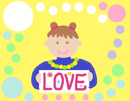 LOVE 女の子,love,人物,マル,笑顔,掲げる,発表のイラスト素材