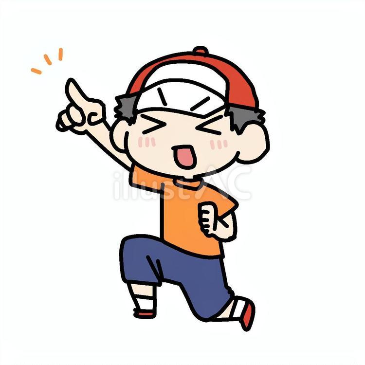 楽しく指差し確認する少年 小学生,楽しい,指差しのイラスト素材