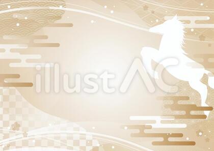 金色の午年の正月の和風イメージ素材