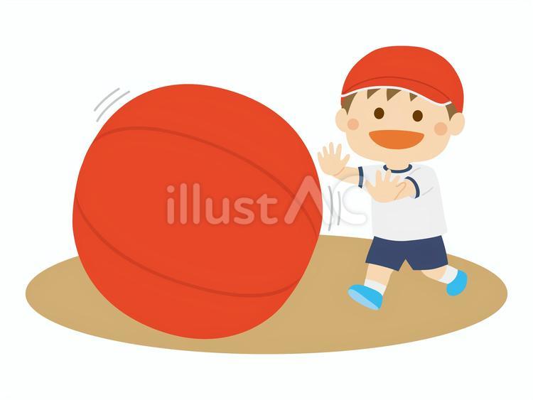 大玉転がし_赤組 運動会,大玉転がし,こどものイラスト素材