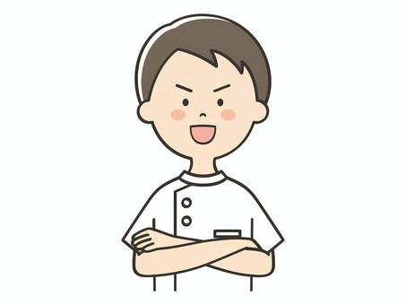 どや顔する男性看護師 どや顔する男性看護師 腕組み,どや顔,自信,自慢,偉そう,自信家,男性,男,看護師,看護士のイラスト素材