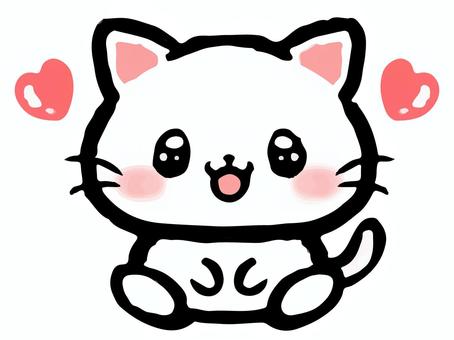 お座りする白猫の落書き風イラスト素材 猫,白猫,お座り,動物,生き物,ペット,笑顔,かわいい,シンプル,簡単のイラスト素材