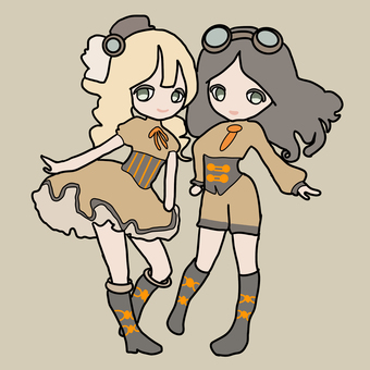 スチームパンク少女 スチームパンク,可愛い,少女,ゆるふわ,双子,異世界のイラスト素材