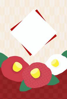 椿の年賀状、和柄背景・ベージュ 椿,年賀状,和柄,背景,フレーム,正月,お正月,手描き,つばき,和風のイラスト素材