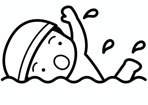 水泳-1c 水泳,クロール,泳ぐ,プール,海,水泳帽,水滴,波,男の子,かわいいのイラスト素材