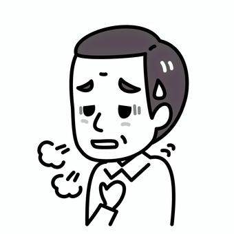 シニア男性　息切れ　白黒 病気,高齢者,白黒,息切れ,症状,呼吸困難,過呼吸,苦しい,呼吸,ぜんそくのイラスト素材