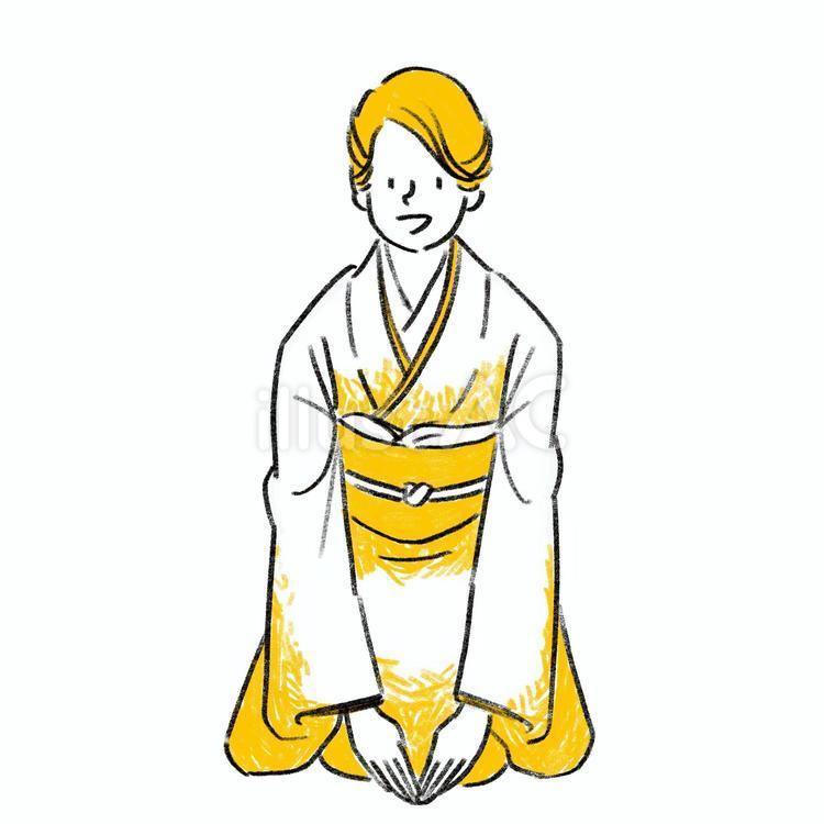 着物姿で挨拶をする女性イラスト - No: 24669408｜無料イラスト・フリー素材なら「イラストAC」