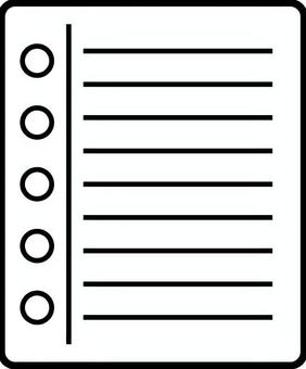 ルーズリーフのアイコン ルーズリーフ,ノート,紙,メモ,穴,罫線,アイコン,マーク,モノクロ,ピクトのイラスト素材
