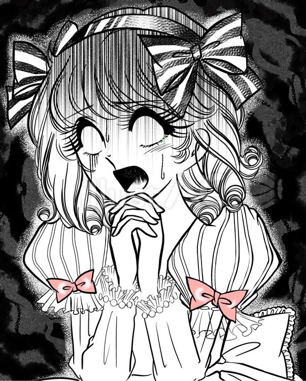 白目で祈る昭和レトロ少女漫画のお嬢様 少女漫画,女の子,漫画のイラスト素材