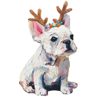 厚塗りクリスマスフレンチブルドッグ フレンチブルドッグ,犬,トナカイ,角,クリスマス,動物,かわいい,厚塗り,油絵風,イラストのイラスト素材