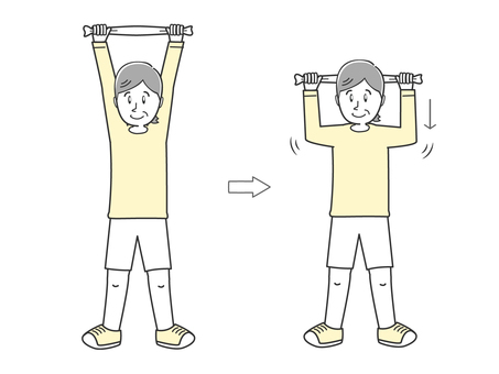 タオルでストレッチするシニアの女性 高齢者,運動,体力づくり,シニア,スポーツ,トレーニング,運動習慣,健康習慣,健康,有酸素運動のイラスト素材