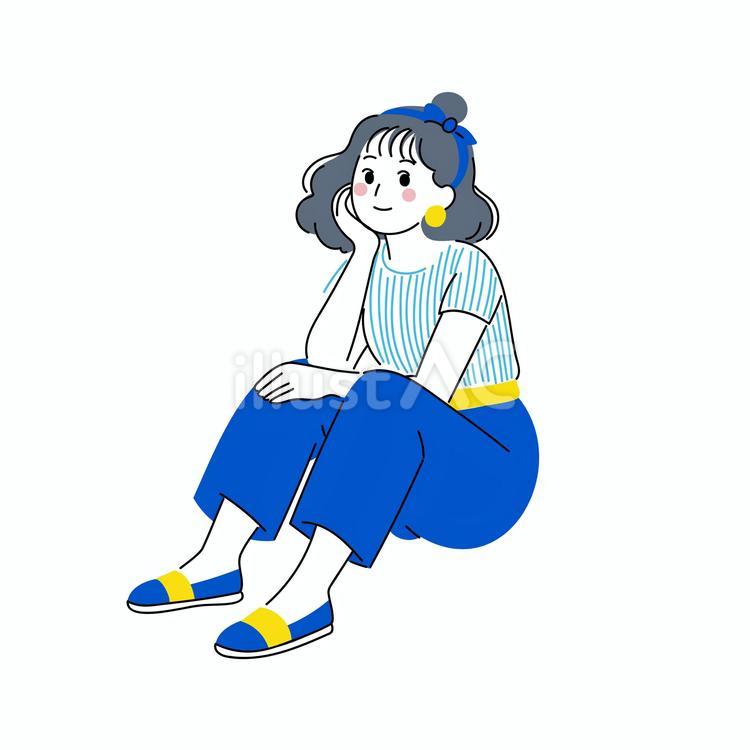 座って微笑む女性 女性,座る,リラックスのイラスト素材