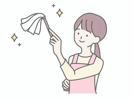 はたきで掃除する主婦 人物,女,エプロン,主婦,専業主婦,家政婦,ホームヘルパー,お手伝いさん,ママ,お母さんのイラスト素材
