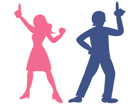 ナンバーワンのガッツポーズ男女 ナンバーワン,一番,トップ,男女,シルエット,ガッツ,やる気,元気,セットのイラスト素材