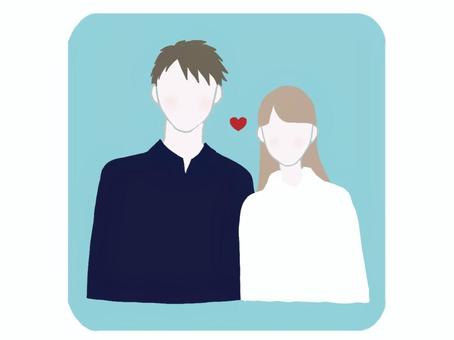 男女カップル　ハート カップル,マッチング,男女,ハート,顔なし,四角枠,2人,正面,上半身,爽やかのイラスト素材