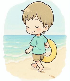 浮き輪を持つ男の子