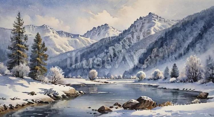 冬景色 冬,雪,山のイラスト素材