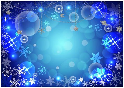 冬の背景とシルバーラメの天井飾り☆青 冬,クリスマス,背景,フレーム,壁紙,シルバーラメ,天井飾り,丸ボケ,雪の結晶,雪のイラスト素材