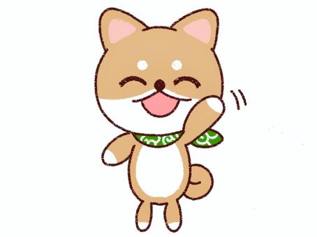 手を振る柴犬 犬,柴犬,豆柴,赤柴,動物,ペット,かわいい,手描き風,キャラクター,カット素材のイラスト素材