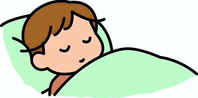 緑の布団の子供です。 緑の布団の子供です。 布団,子供,シンプル,寝る,枕,眠る,おやすみ,寝室,寝顔,黒のイラスト素材