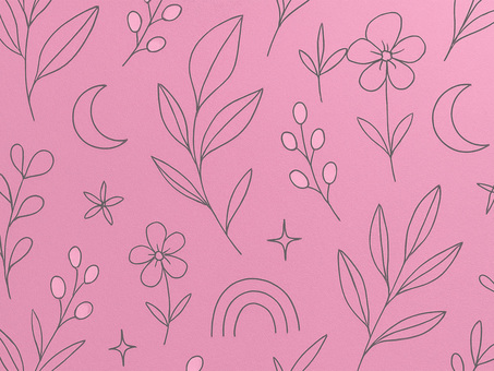 	186.背景 植物,花,葉っぱ,ボタニカル,線画イラスト,手描き風,北欧風,シンプルイラスト,かわいい背景,ピンク背景のイラスト素材