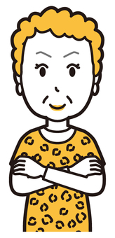 腕を組んで笑顔で仁王立ちするおばちゃん 腕組み,大阪,おばさん,ヒョウ柄,おばはん,中年,女性,関西,派手,おばちゃんのイラスト素材