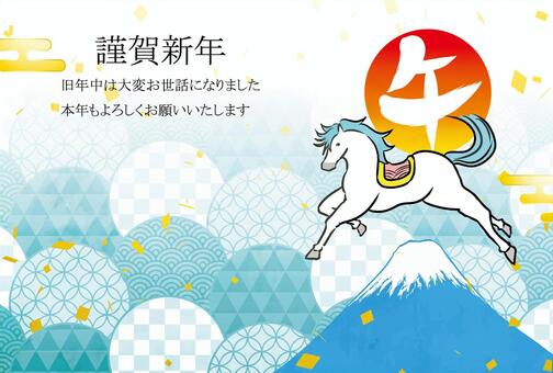 正月和風和柄年賀状 年賀状,馬,午年,和柄,和風,正月,可愛い,美しい,動物,ベクターのイラスト素材