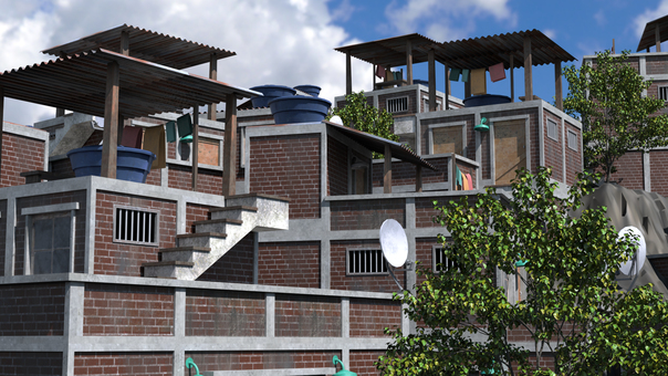 洗濯物と青空 建物,街,路地,屋根,階段,斜面,窓,壁,空,木のイラスト素材