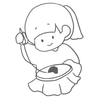 刺繍をする女の子（線画） 女の子,人物,かわいい,ワンポイント,刺繍,手芸,線画のイラスト素材