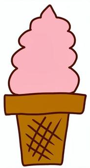 いちごソフトクリーム ソフトクリーム,アイス,食べ物,甘い,おやつ,手書き,冷たい,夏のイラスト素材