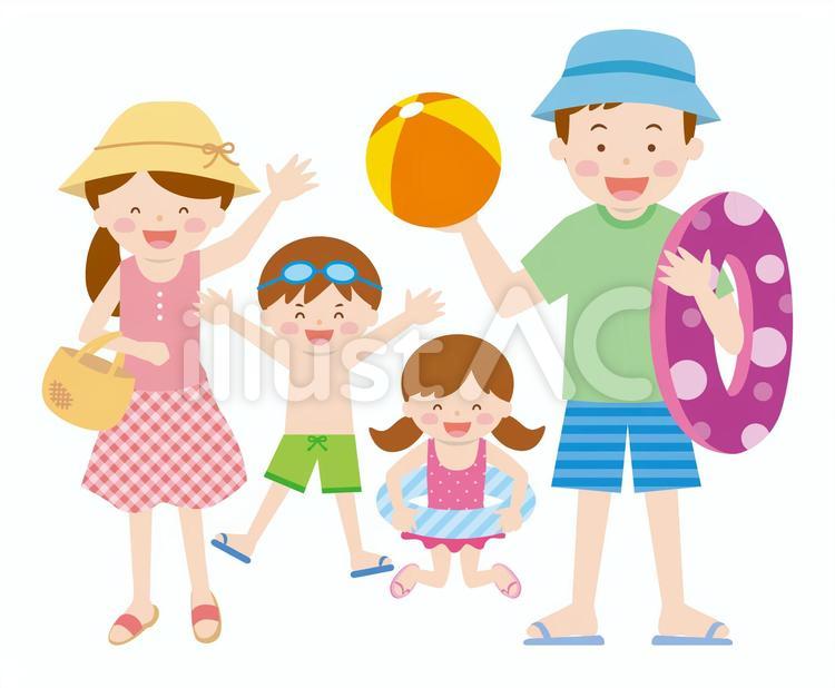 家族２世帯（４人）03_海水浴01 家族,人,夏のイラスト素材