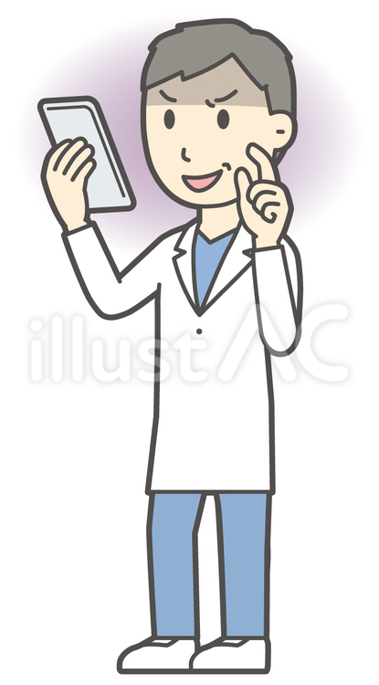  男性医師白衣-086-全身 スマホ,悪人,医者のイラスト素材