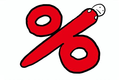 パーセント記号にのっかるゆるキャラ ％,パーセント,記号,セール,数字,割引,キャラクター,ゆるい,かわいい,赤のイラスト素材