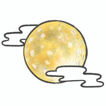 満月と雲のイラスト moon,月,満月,お月様,黄色い月,ゴールドムーン,スーパームーン,クレーター,天体,星空のイラスト素材