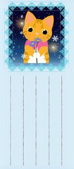 一筆箋　茶トラ猫とマフラー1 猫,茶トラ,子猫,動物,雪,結晶,マフラー,花,植物,カードのイラスト素材