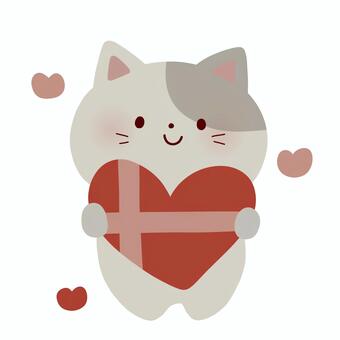 ハートチョコを持った猫 猫,バレンタイン,ハート,チョコレート,持つ,好き,動物,絵本,可愛い,ラッピングのイラスト素材