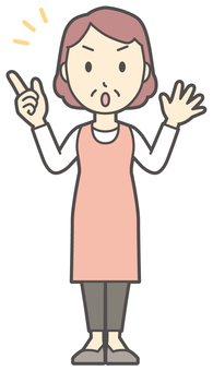  エプロンおばちゃん-234-全身 注意,おばちゃん,エプロン,お母さん,ママ,中年,おばさん,主婦,人物,かわいいのイラスト素材