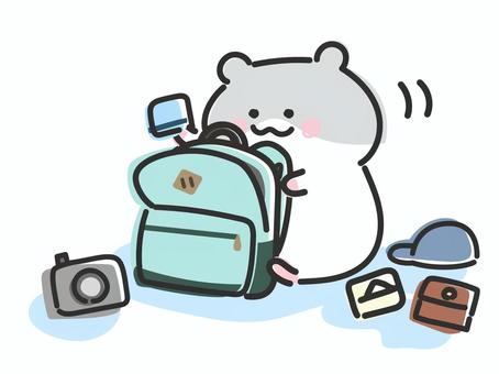 お出かけ準備をするハムスター 準備,お出かけ,荷造り,外出,旅行,旅,持ち物,バッグ,リュック,カメラのイラスト素材