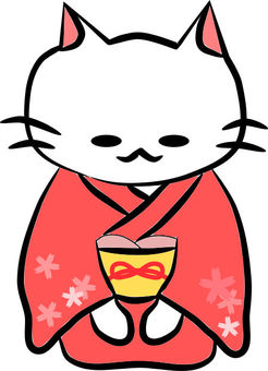 Greeting with kimono, cat, nyanko, cat, JPG and PNG