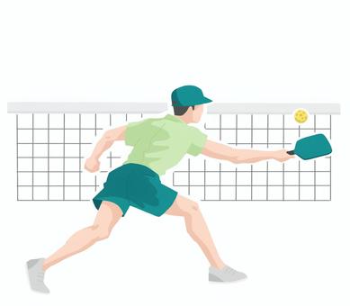 ピックルボール　男性 ピックルボール,男性,ネット,パドル,ゲーム,打つ,みどり,後ろ,全身のイラスト素材